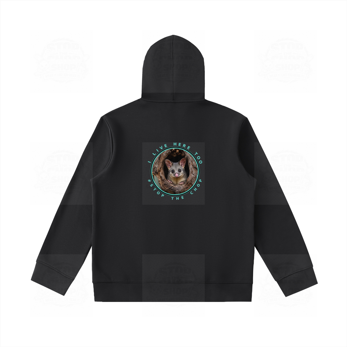 I Live Here Too High-Neck Zip-Up Hoodie