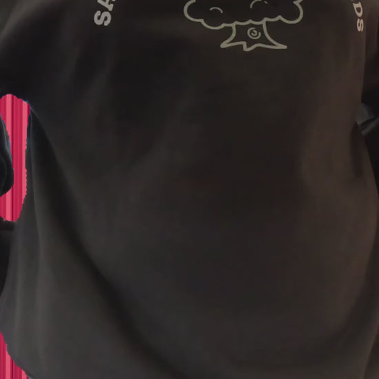 Grey Save Adelaide Parklands hoodie shown being worn from different angles in a colourful outdoor setting